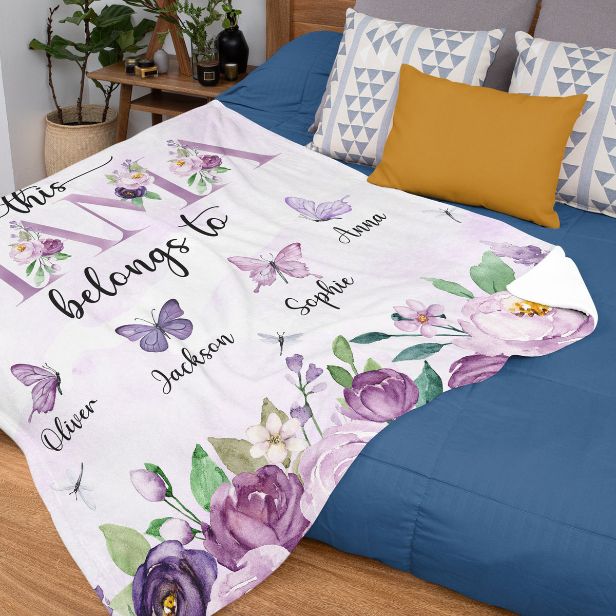 Mother Belongs To Blanket, Custom Mom Blanket Gift, Floral Style Blanket, Personalized Mom Gift, Blanket With Kids Name, Mother's Day Gift