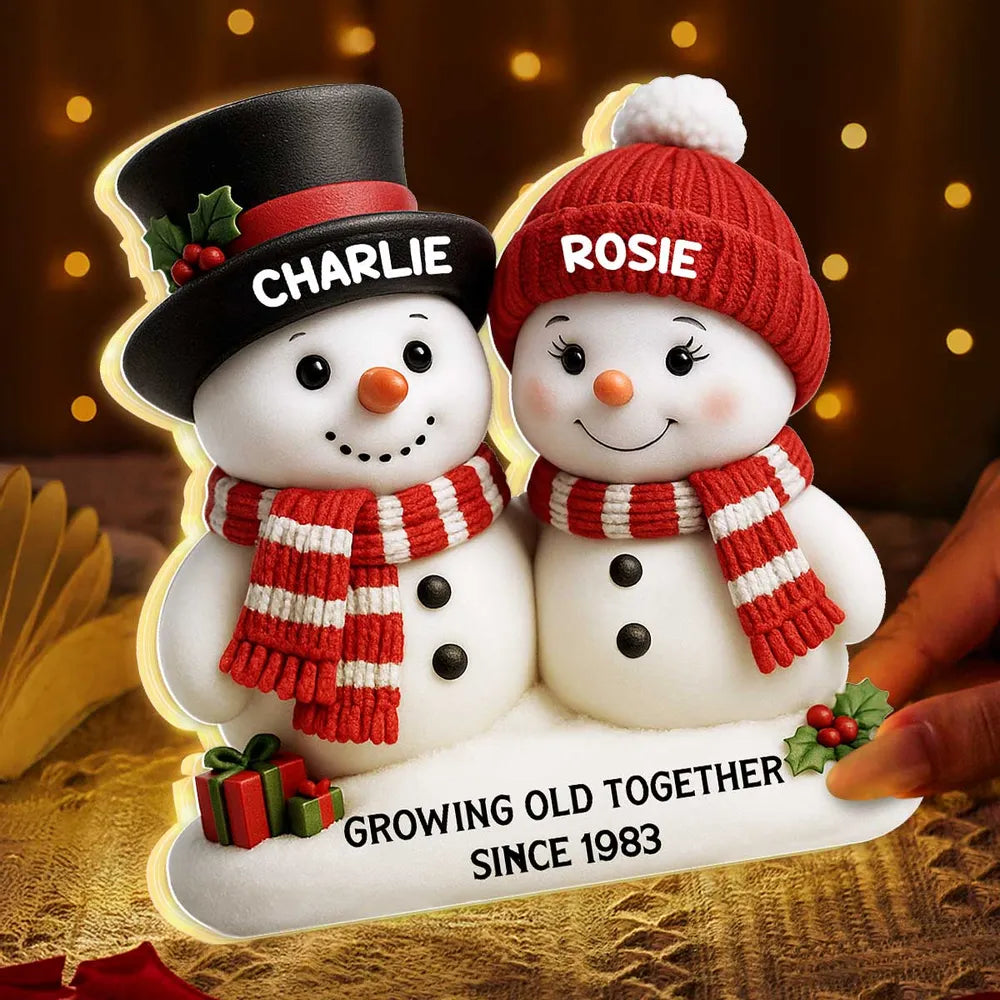 Snowman Couple Growing Old Together - Personalized Acrylic Light Box - Christmas Gift For Couple