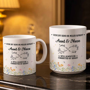 Aunt & Niece Always Be Connected By Heart, Personalized Ceramic Mug, Gift For Aunt, Mother's Day Gift