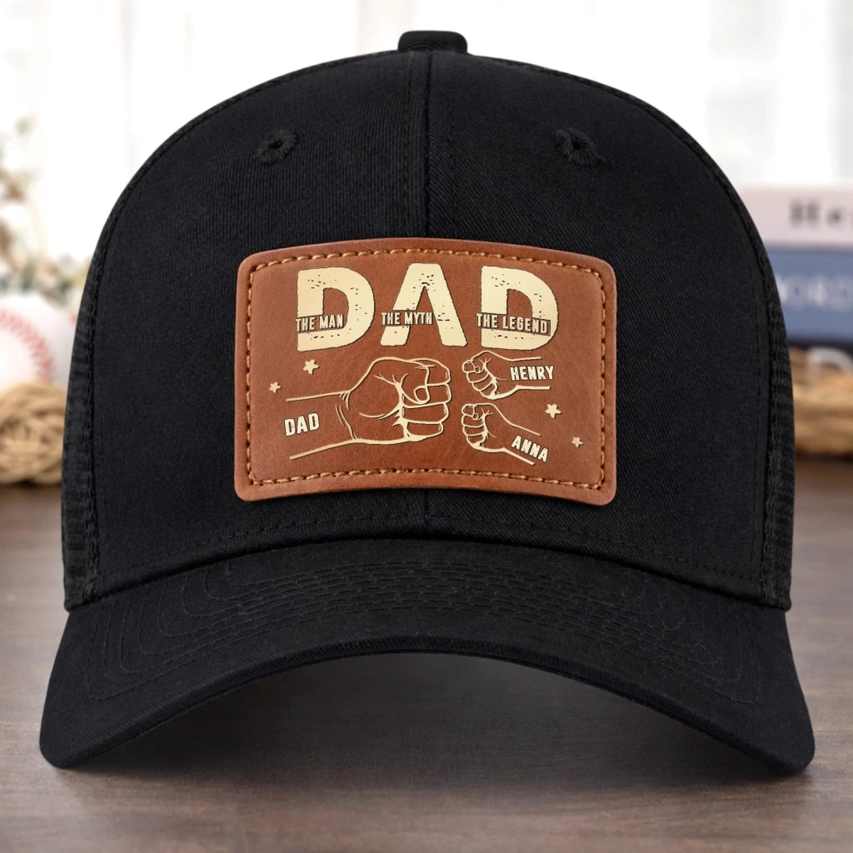 Dad The Man The Myth The Legend - Personalized Leather Label Net Hat - Gift For Father, Father's Day Gift