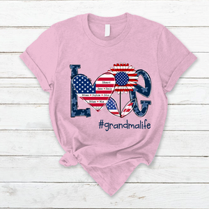 Love Grandma Life With Grandkids Heart Flag Sunflower - Personalized Shirt - Gift For Grandma