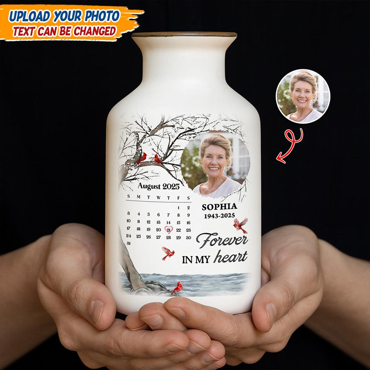 Custom Memorial Vase, Sympathy Gift, Personalized Photo Vase, Remembrance Gift for Loss of Loved One, In Loving Memory, Grief Gift