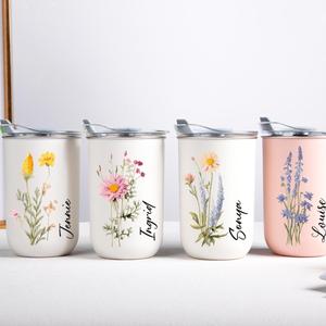 Personalized Floral Stainless Steel Tumbler, Bridesmaid Wedding Travel Cup 10oz, Gift For Her