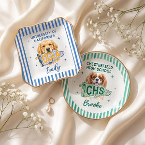 Custom College Pet Portrait Ring Dish, Personalized University Jewelry Tray, Small Graduation Gift for Girls, College Dorm Room Desk Decor