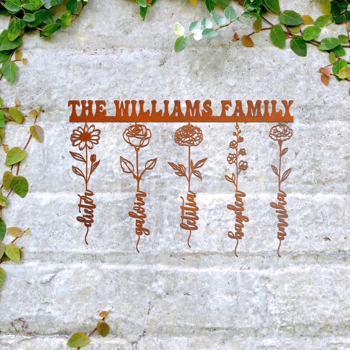 Custom Family Garden Sign Rusty, Rustic Wall Decor, Birth Flower Sign, Gift for Family, Keepsake Gift