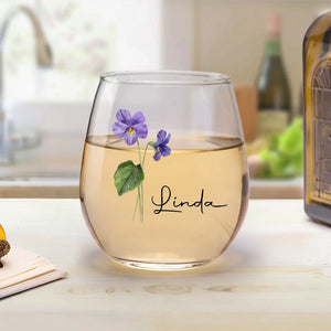 Birth Month flower & Name - Personalized Wine Glass - Gift For Best Friends, BFF, Sisters