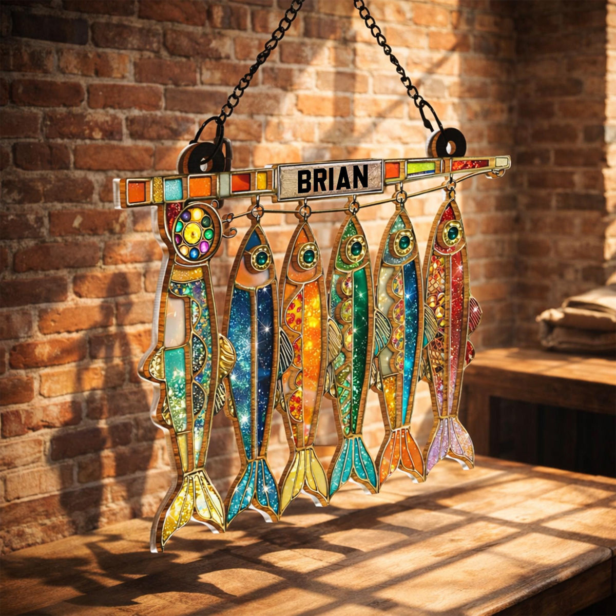 Personalized A Day Spent Fishing Suncatcher, Custom Fishing Suncatcher with Name, Father s Day Fishing Decor Gift for Dad Fish Lover