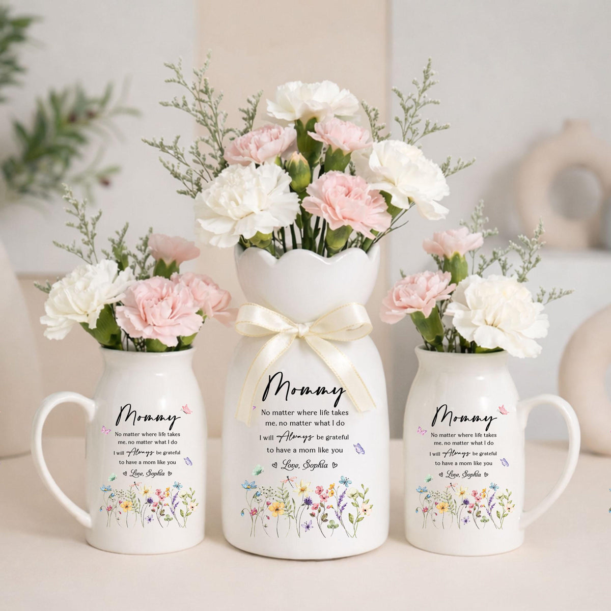 Personalized Mommy Always Flower Vase, Mothers Day Gift for Mum, Gift from Grandkids, Ceramic Flower Vase, Gift for Her, Wildflower Ceramic Vase
