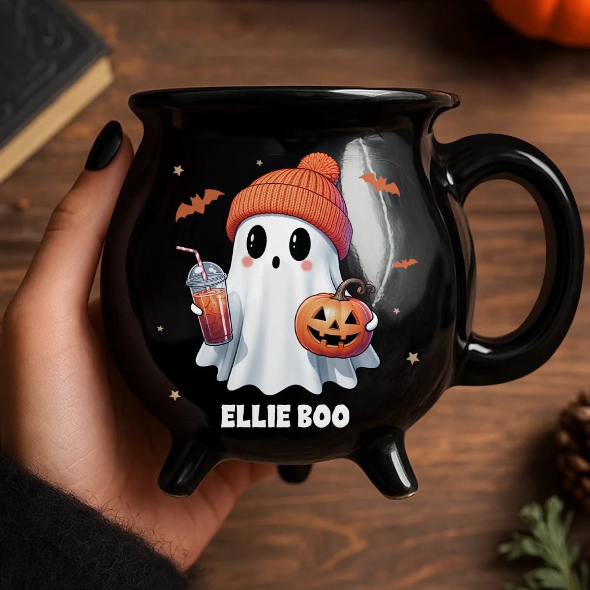 Halloween Boo - Personalized Halloween Black Ceramic Witch Mug - Halloween Gift For Family, Sisters, Friends, Siblings