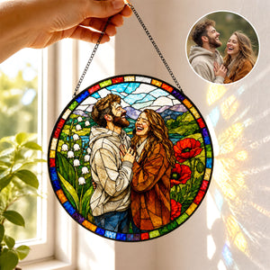 Custom Photo Suncatcher, Personalized Stained Glass Window Hanging, Couple Portrait Gift, Photo to Glass Art, Unique Picture Keepsake