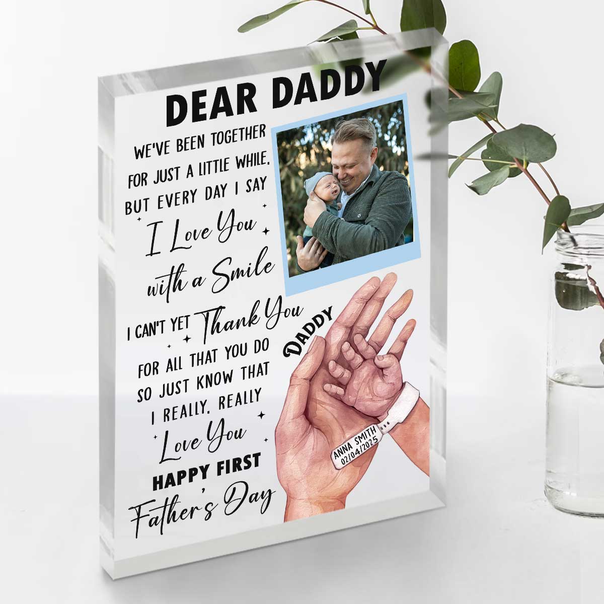 Happy First Fathers Day Acrylic Plaque, Personalized New Dad Gift, Dad Keepsake From Baby, First Time Father Gifts