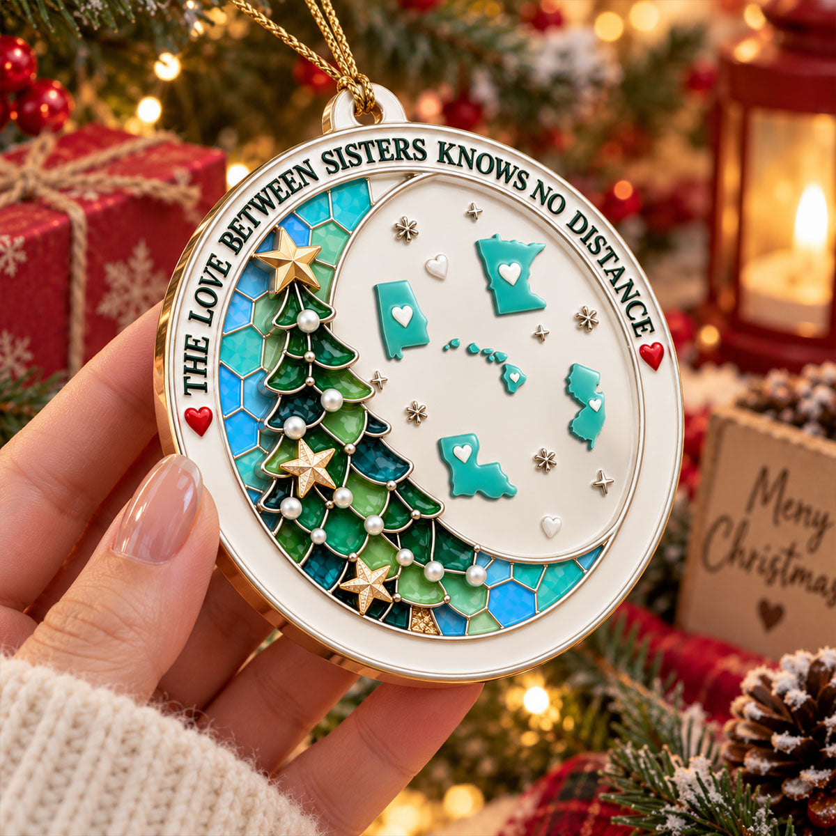 Connected By Heart Never Apart - Real 3D Raised Ornament