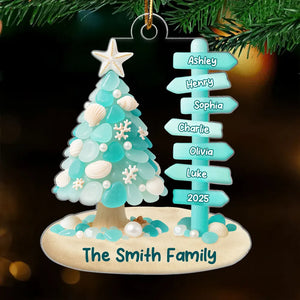 Family Direction Sign Post Sea Glass Pattern - Personalized Acrylic Ornament - Christmas Gift for Family