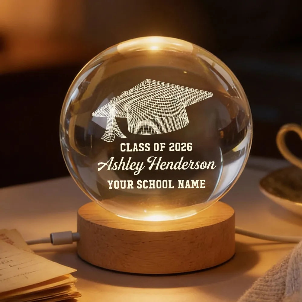 Class Of Graduation Senior Illusion Graduation Cap - Personalized Crystal Ball LED Night Light - Gift For Graduation Day, Graduation Gift, Keepsake