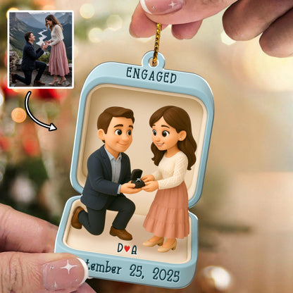 First Christmas Engaged 2025 Ornament, Custom Proposal Photo Figure Ornament, Personalized Engagement Keepsake, Christmas Gift For Couples