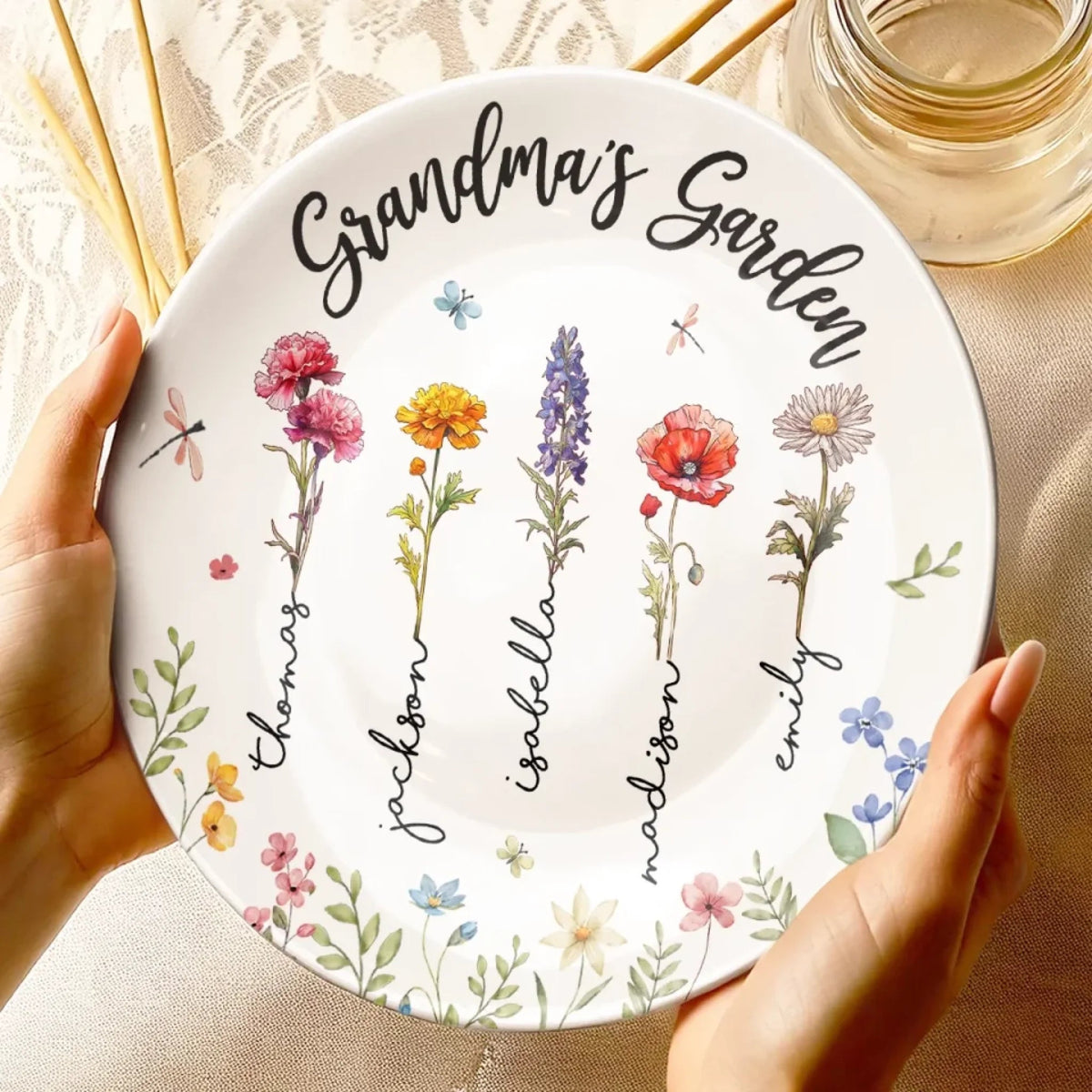 Grandma Mom's Garden - Personalized Ceramic Plate - Mother's Day, Gift For Mom, Grandma, Birthday Gift