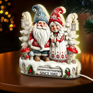 3D Effect Christmas Gnome Couple Growing Old Together - Personalized Acrylic Light Box - Christmas Gift For Couple