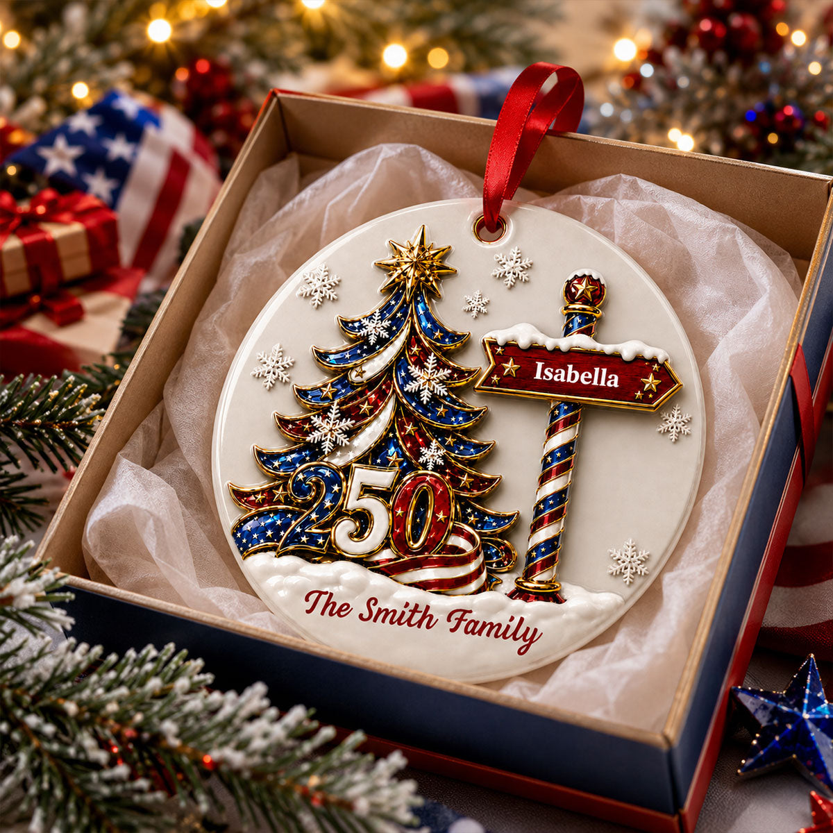 Family 250 Years Of Freedom Anniversary Family Ornament - Real 3D Raised Ornament