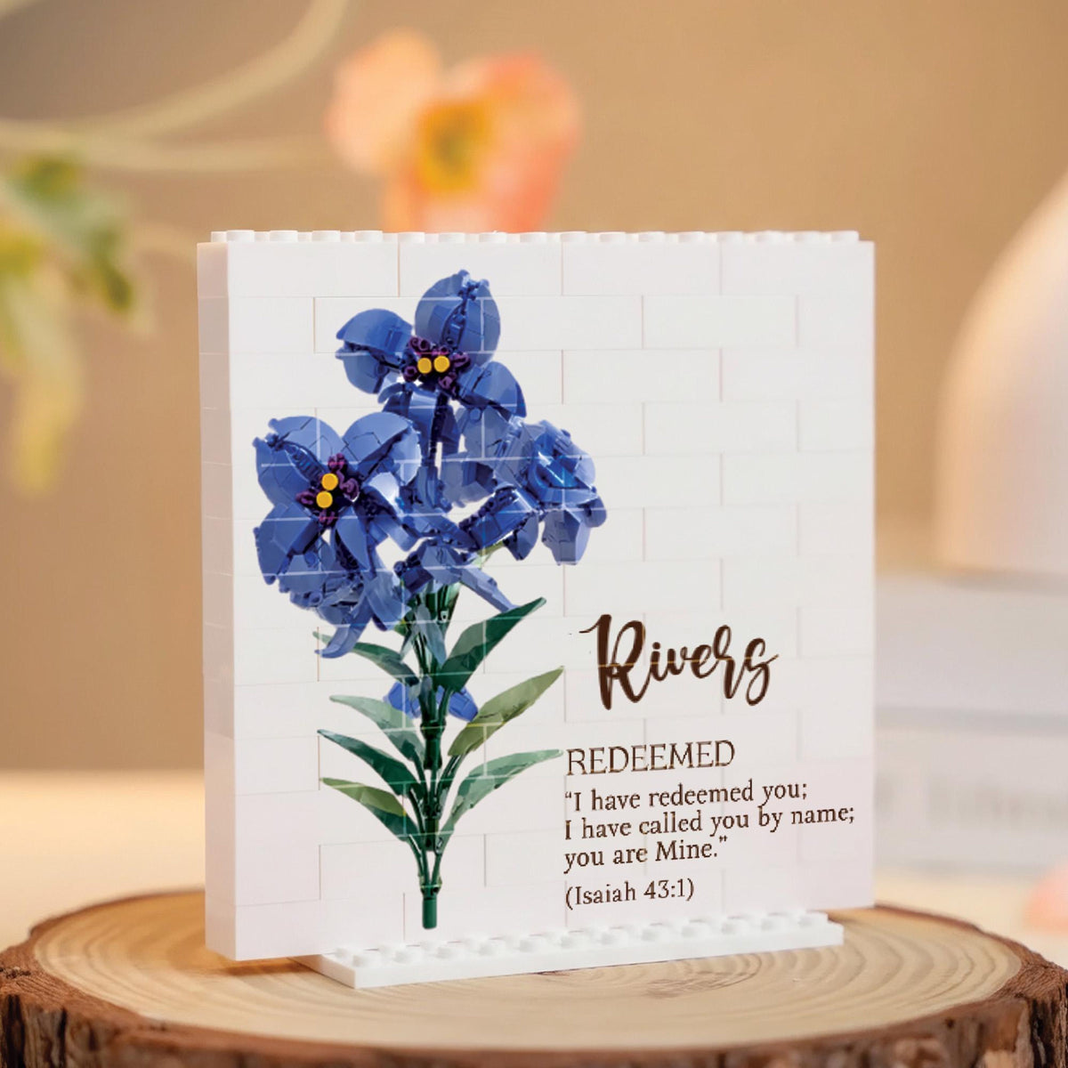Personalized Birth Flower Initial With Bible Verse Building Block, Gift for Mom Mothers Day, Custom Birth Month Brick Flowers Birthday Gift