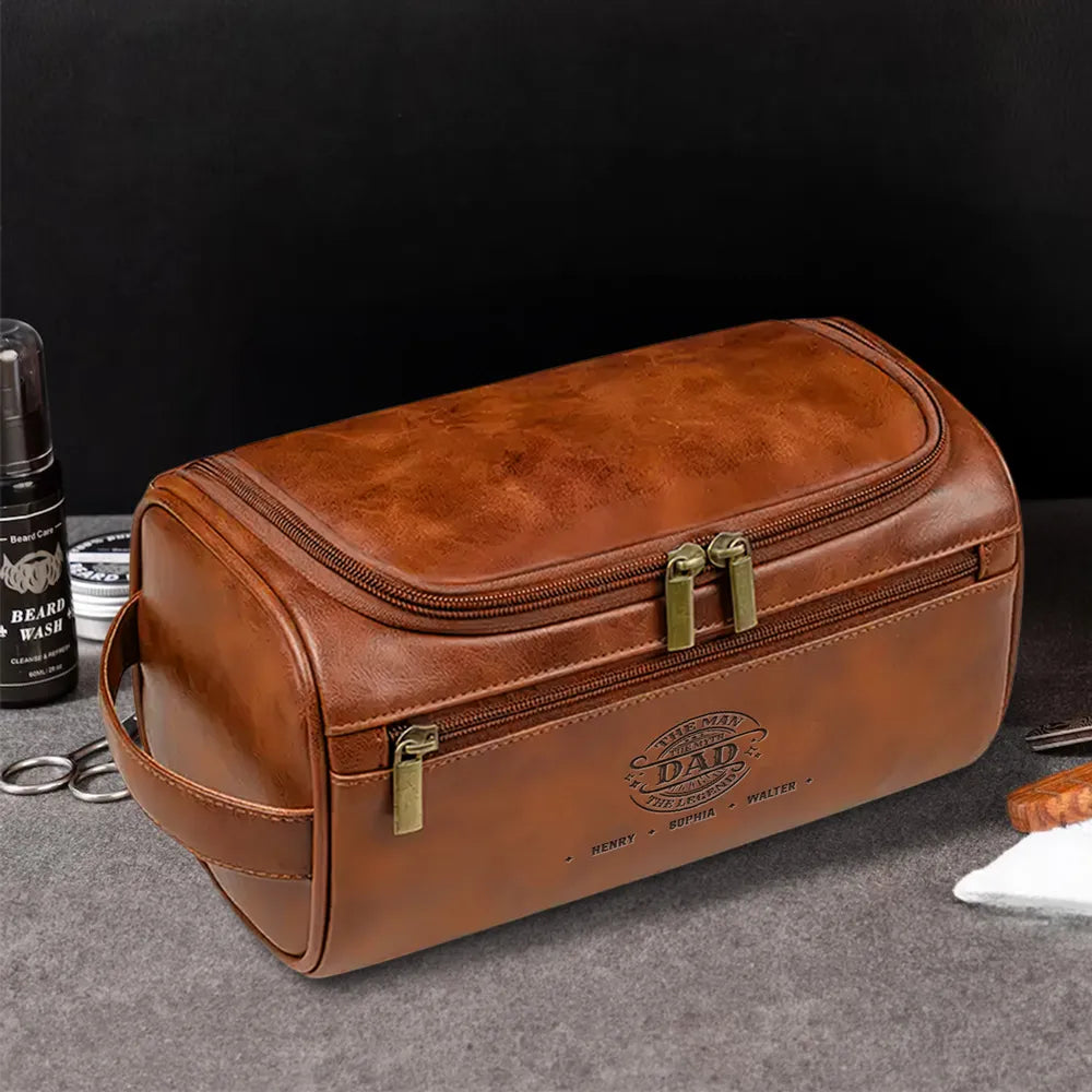 The Man The Myth The Legend - Personalized Leather Toiletry Bag - Gift For Dad, Grandpa, Father's Day Gift