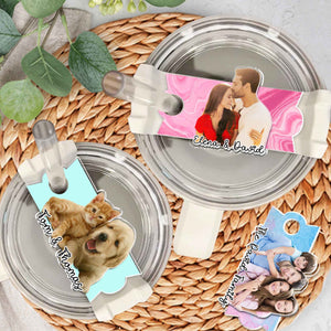 Personalized Photo Tumbler Name Tag, Tumbler Name Plate Topper, Custom Pet Accessories Tumbler Tag, Gift For Best Friends
