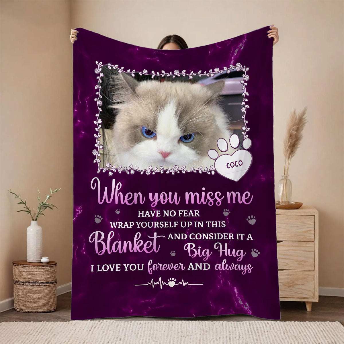 Custom Photo A Big Hug From Me - Memorial Personalized Custom Blanket - Sympathy Gift For Pet Owners, Pet Lovers