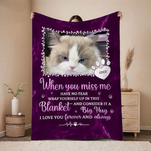 Custom Photo A Big Hug From Me - Memorial Personalized Custom Blanket - Sympathy Gift For Pet Owners, Pet Lovers