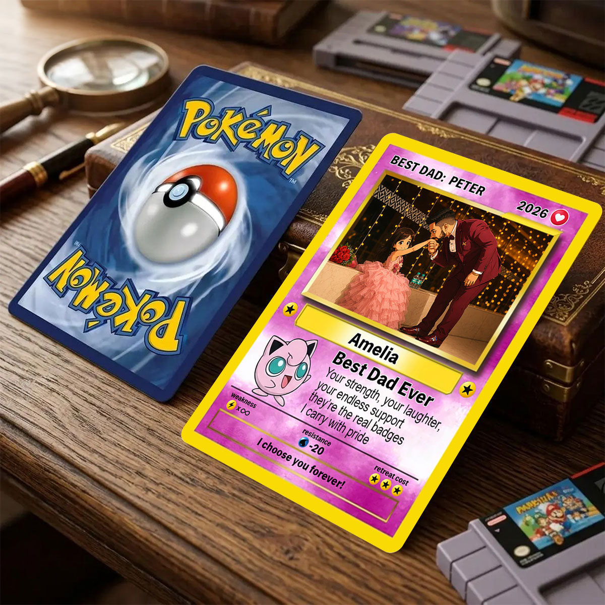 Custom Anime Photo Poke Card | Personalized Father's Day Trading Card | Poke Dad Birthday Gift