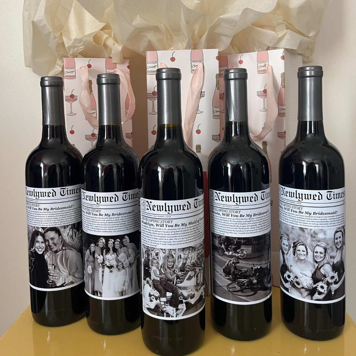 Personalized Birthday Gift, Graduation, Bachelorette, Bottle Labels for Wine, Champagne, Times Newspaper Photo