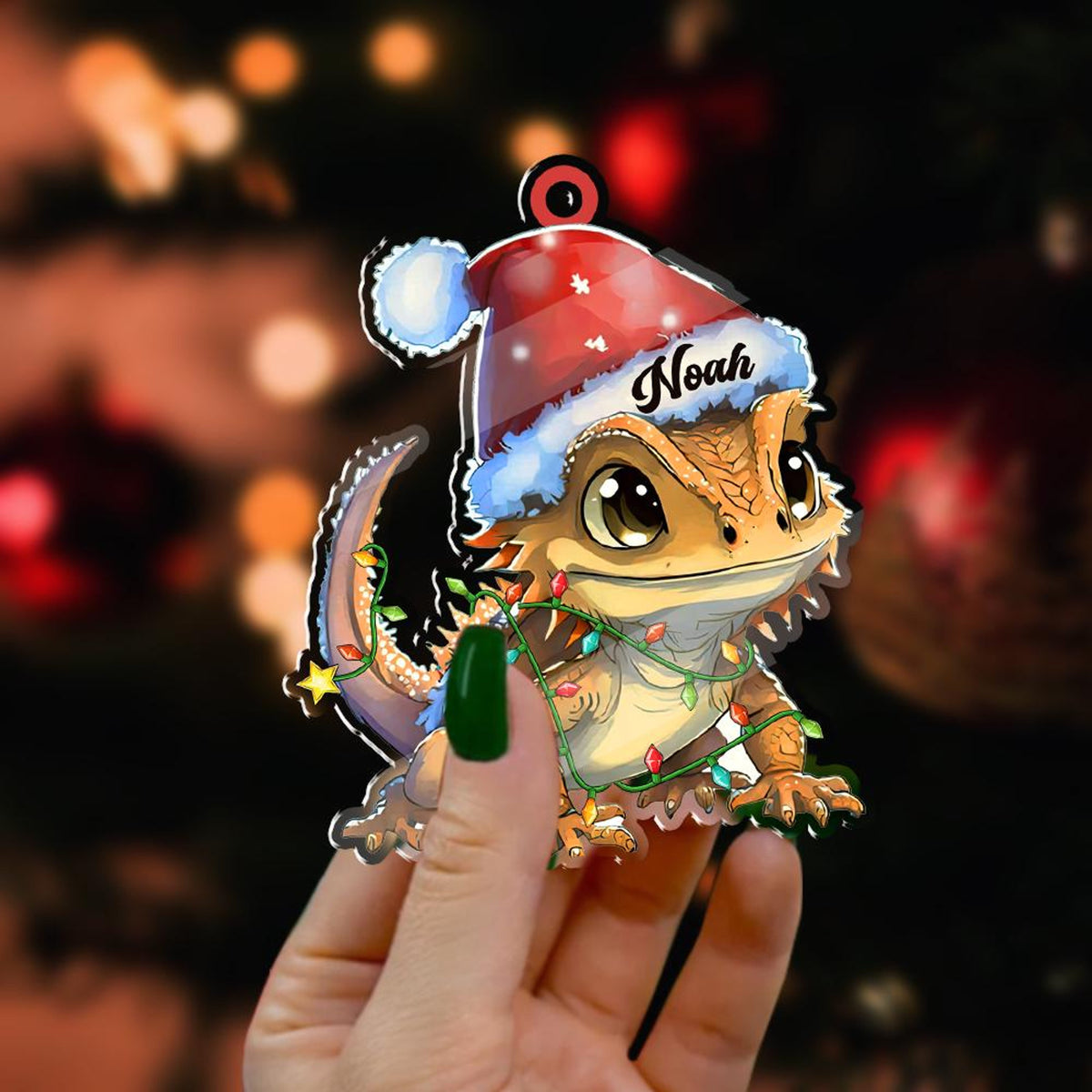 Bearded Dragon Christmas Acrylic Ornament, Custom Bearded Dragon Ornament, Reptiles Lizards Lover, 2D Ornament, Animal Ornament