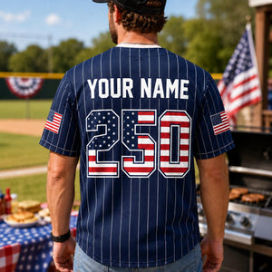Personalized America 250 Baseball Jersey, Custom Name Number USA Flag Jersey, Patriotic Pinstripe Baseball Shirt, 4th of July Gift