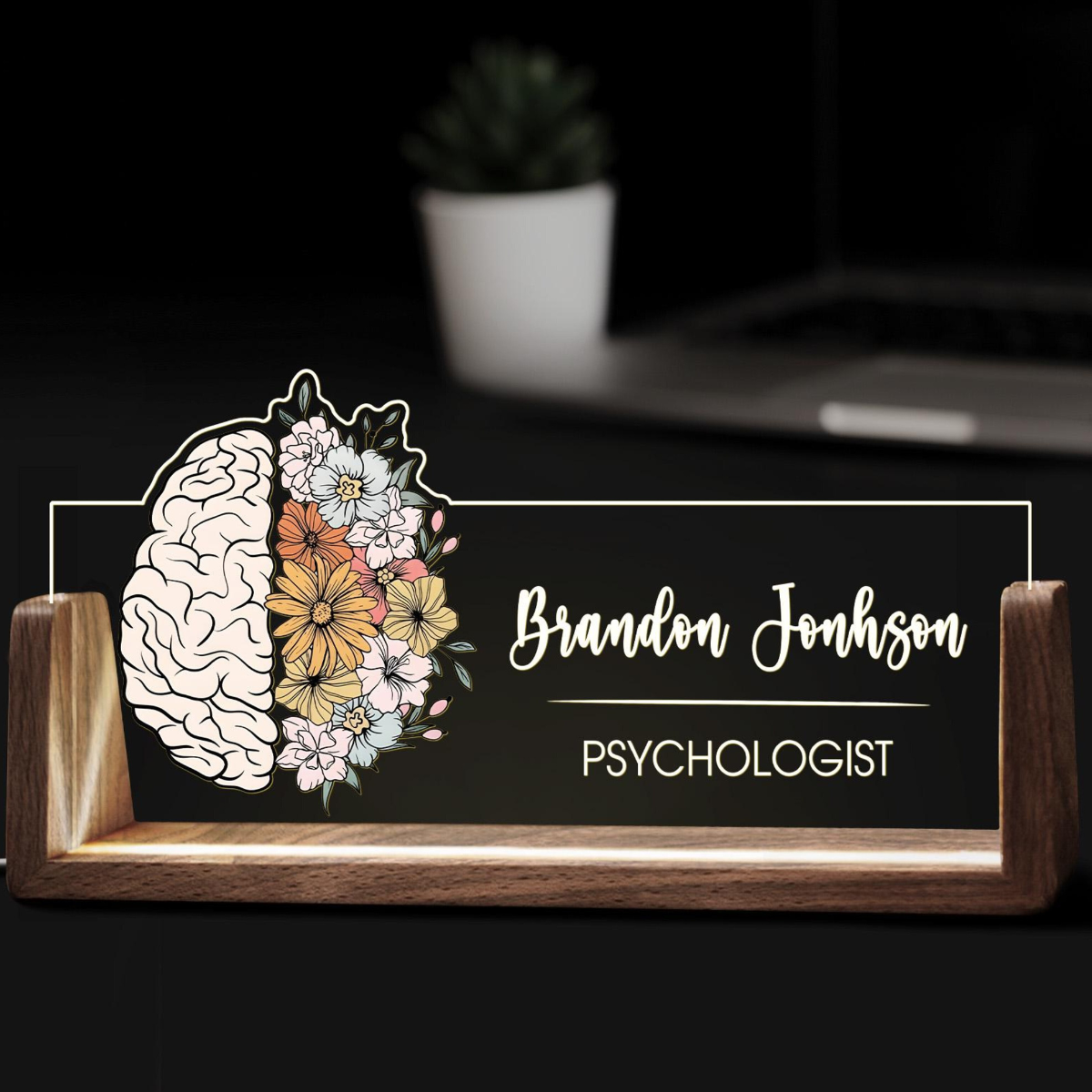 Custom Psychologist Desk Name Plate Personalized Neurologist Psychology Gift Acrylic Wooden Lamp LED Light Office Accessories Tabletop Decor