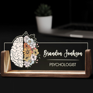 Custom Psychologist Desk Name Plate Personalized Neurologist Psychology Gift Acrylic Wooden Lamp LED Light Office Accessories Tabletop Decor