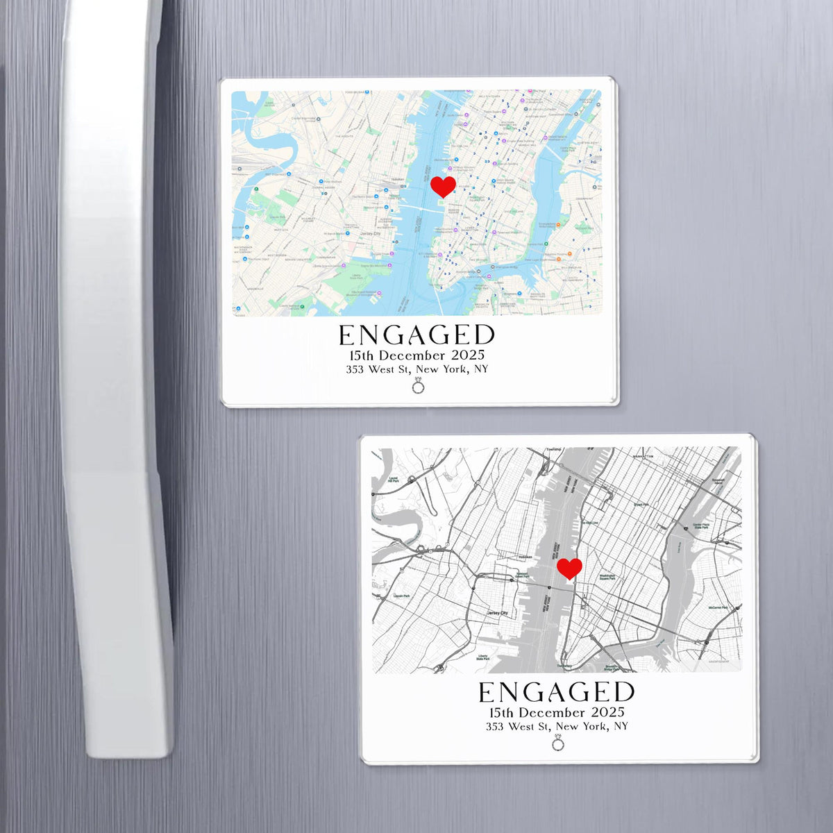 Personalized Engagement Gift, Custom Map Engaged Magnet, Engagement Location Ornament, Engaged Couples Christmas Gift, Engagement Map Print