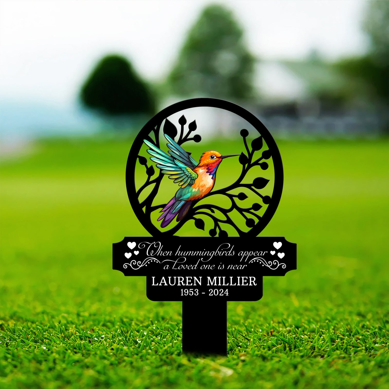 Custom Name Hummingbird Memorial Metal Stake, Hummingbird Name Sign, Garden Metal Stake, Sympathy Gift, Mother's Day, Memorial Stake