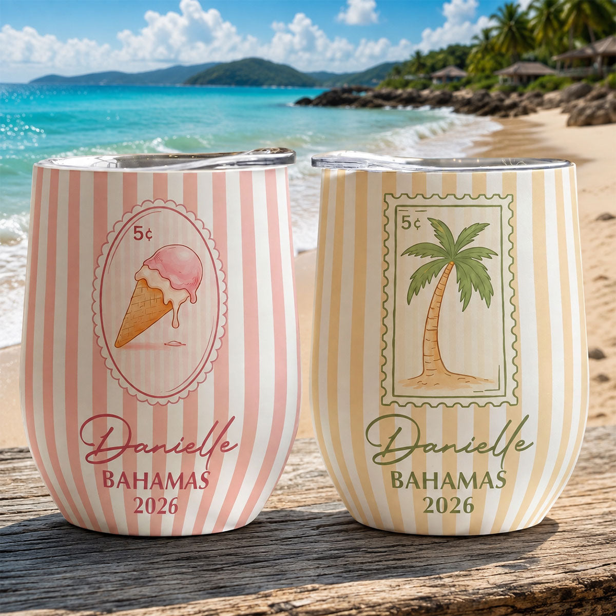 Custom Vacation, Matching Beach Vacation, Spring Break, Bachelorette Girls Trip - Personalized Wine Tumbler