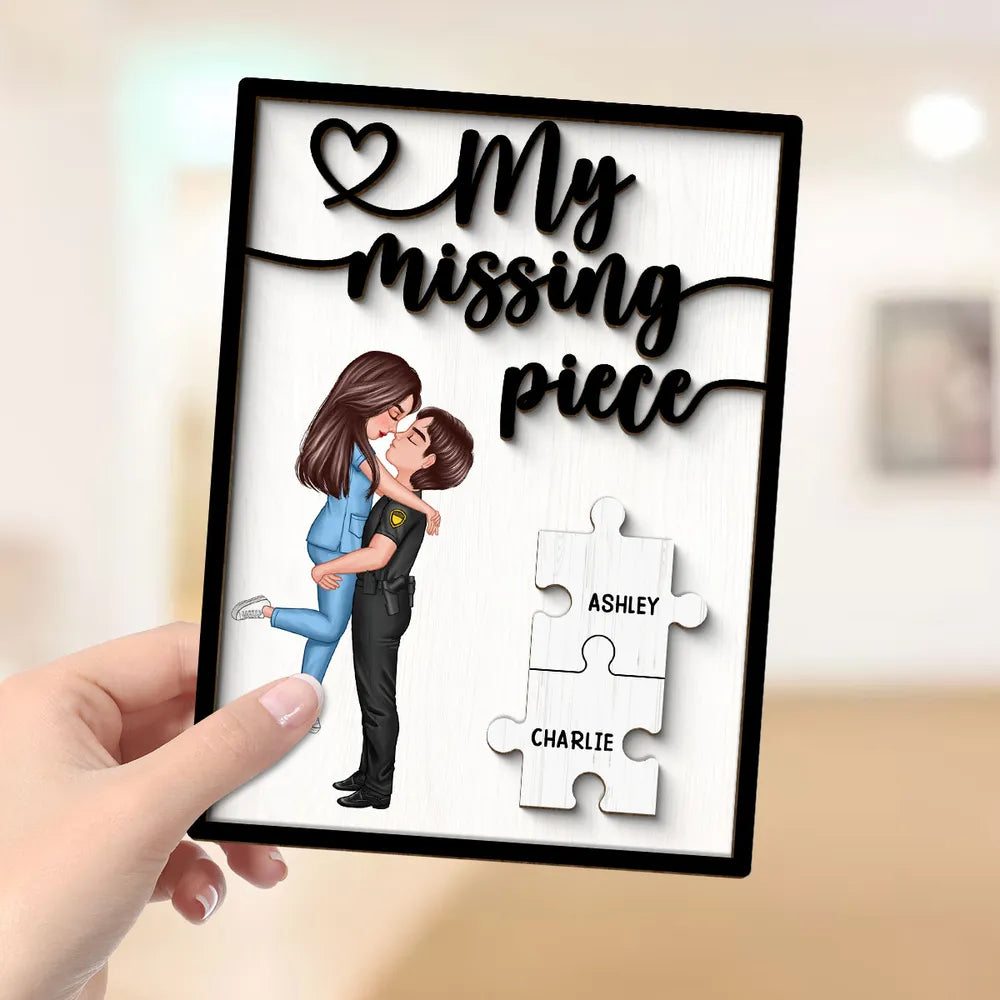 My Missing Piece Romantic Couple - Personalized 2-Layer Wooden Plaque - Anniversary Gift For Couple