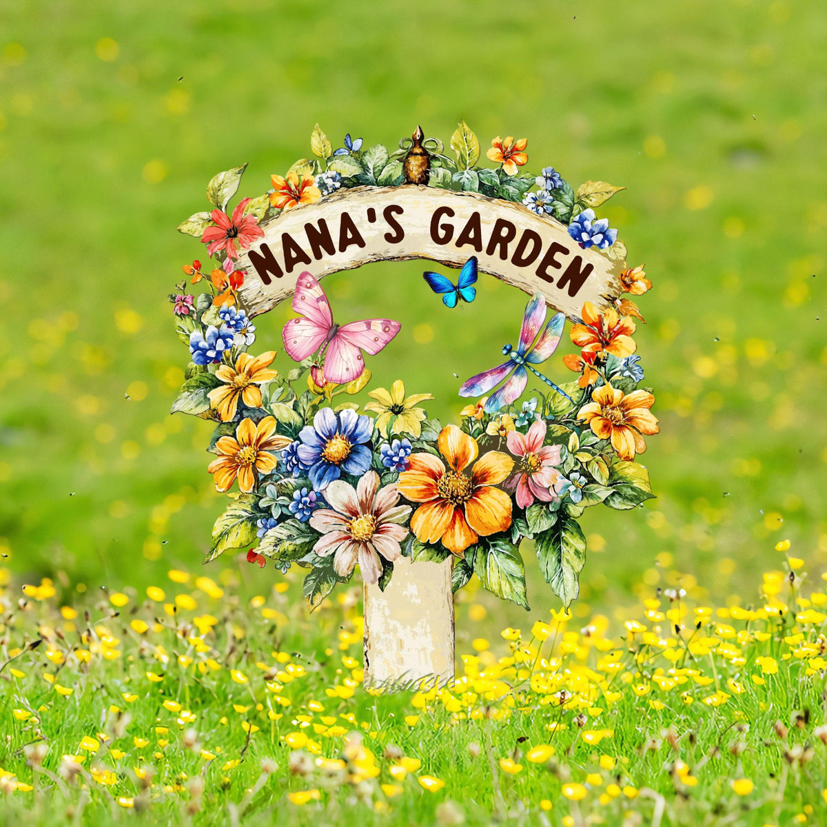 Custom Flower Sign with Stake, Personalized Garden Name Sign, Garden Flower Sign, Metal Yard Art, Gardening Gift, Gift for Mom, Garden Decor