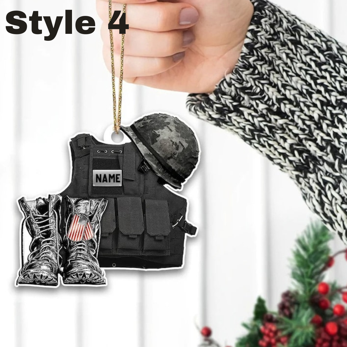 Personalized Ornament Military Veteran Uniform Tactical Combat Vest Combat Boots Helmet Double Sides Acrylic Ornament For Military Veteran