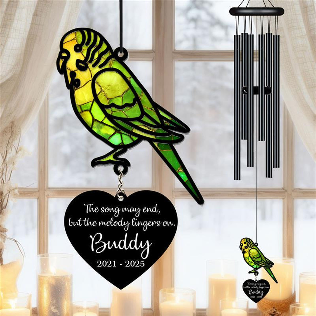 Personalized Memorial Wind Chime, Budgerigar Wind Chime, Parakeet Suncatcher Wind Chime, In Loving Memory, Family Gift, Pet Loss Gift