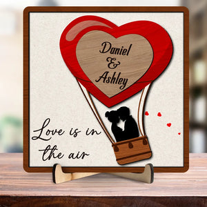 Love Is In The Air - Personalized Wooden Plaque - Valentine's Day Gift For Couple