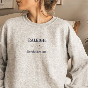Raleigh North Carolina Sweatshirt, Nc State Sweater, Embroidered Nc Shirt, Embroidered Crewneck, State Capital Sweatshirt
