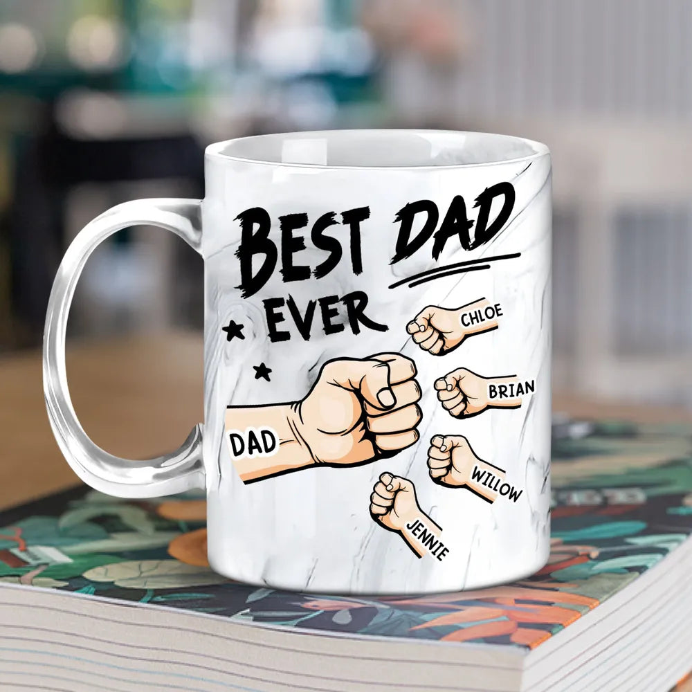 Best Dad Ever Dad & Kids Fist Bump - Personalized Marble Mug - Gift For Dad, Papa, Father's Day Gift