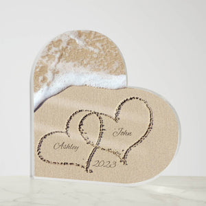 Name in the Sand, Beach Art, Beach Valentine, Beach Wedding Gift, Heart Plaque, Wedding Keepsake, Couple Gift