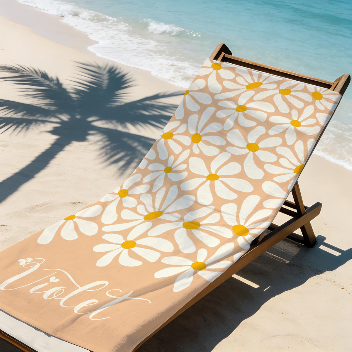 Personalized Daisy Floral Beach Towel, Custom Name Pool Towel for Girls, Bithday Party Gift For Kids, Tropical Vacation Gift, Beach Lover's Gift