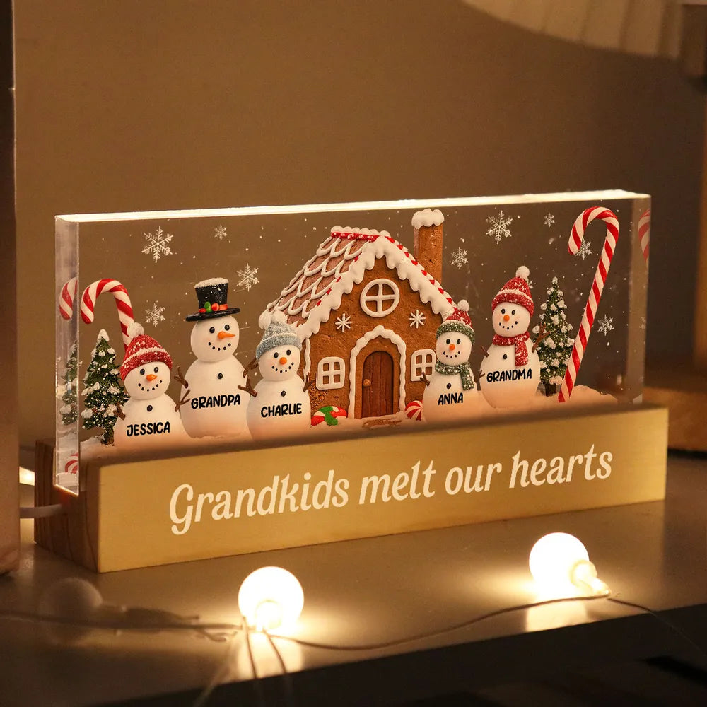 3D Effect Snowman Family In Snow - Personalized LED Light Wooden Base - Christmas For Family
