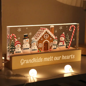 3D Effect Snowman Family In Snow - Personalized LED Light Wooden Base - Christmas For Family