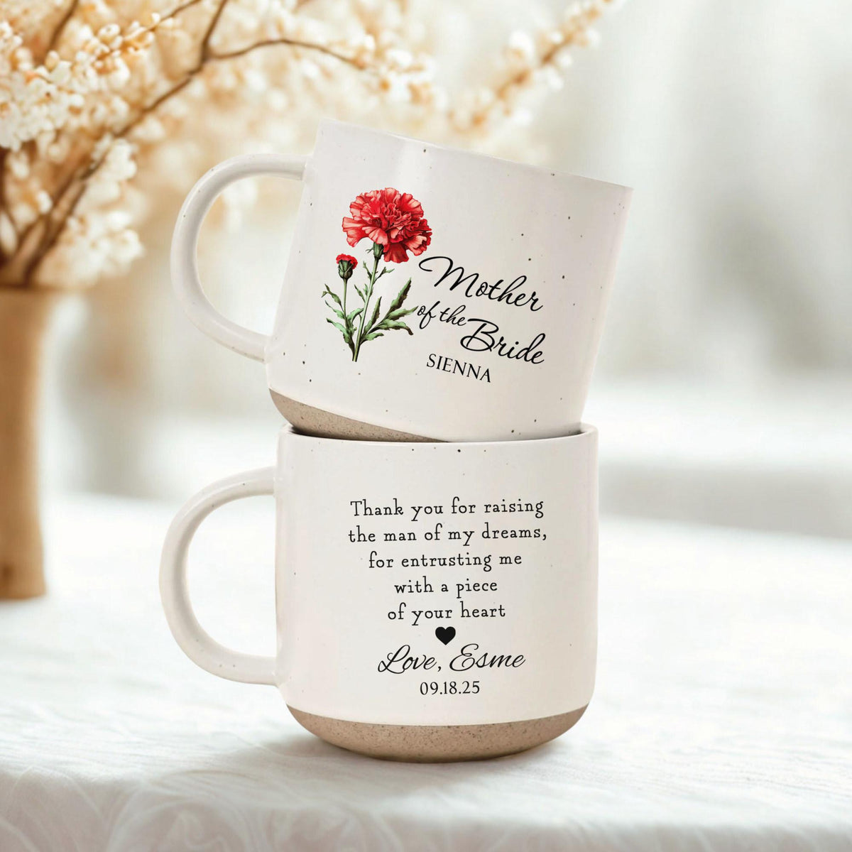 Mother of The Bride Mug, Custom Flower Coffee Cup, Mother-in-law Wedding Day Gift, Appreciation Present Mug for Mother of The Bride Groom