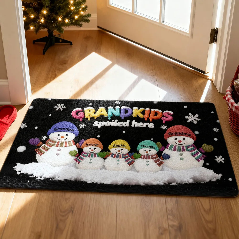 3D Effect Christmas Snowman Grandkids Spoiled Here - Personalized Doormat - Gift For Grandparents