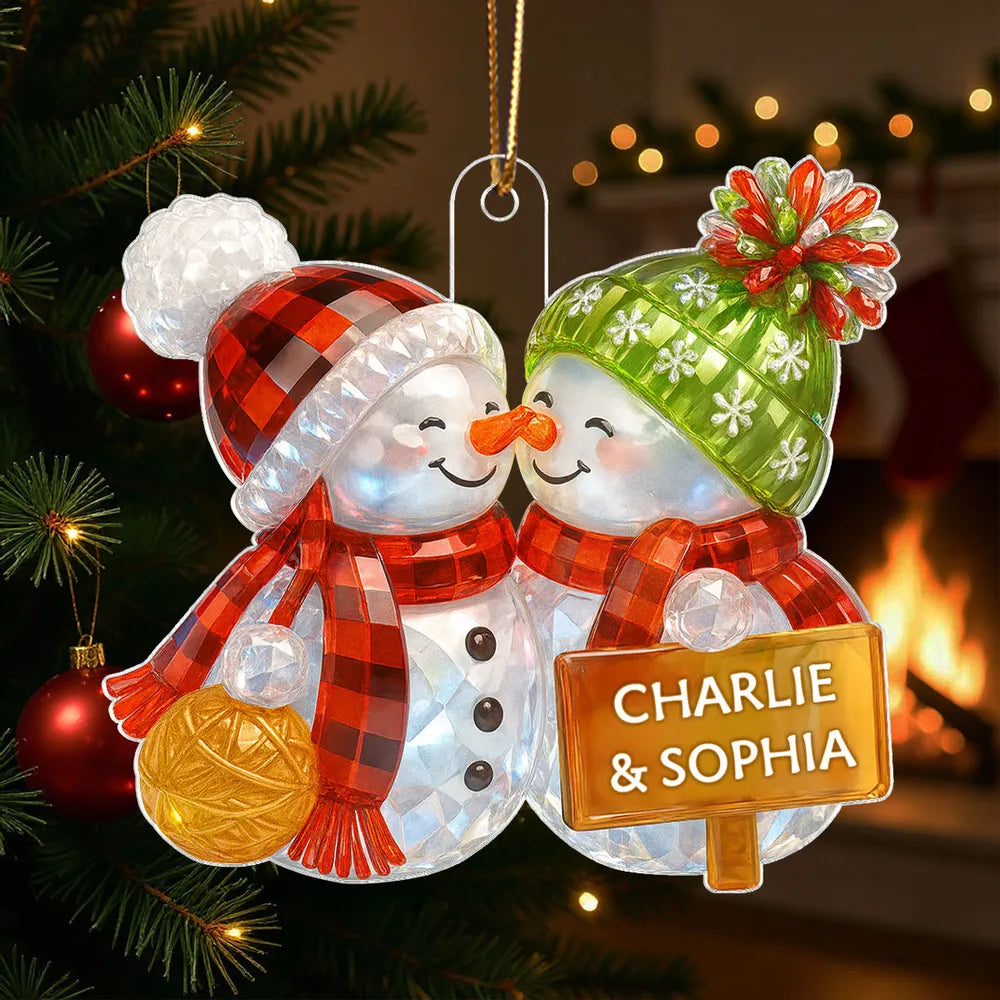 3D Crystal Effect Kissing Snowman - Personalized Acrylic Ornament - Christmas Gift For Couple
